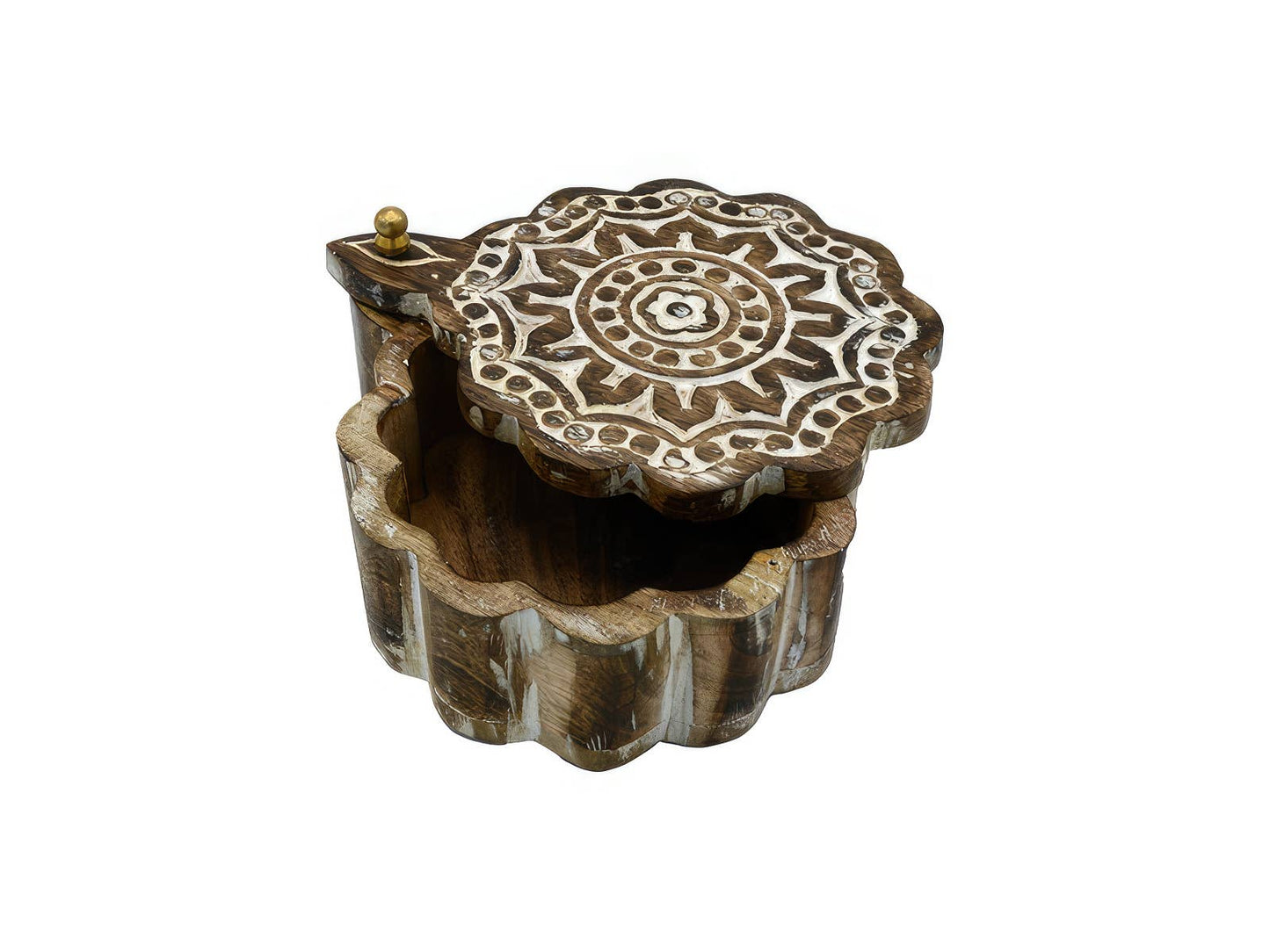 White Wash Wooden Carved Mandala Box