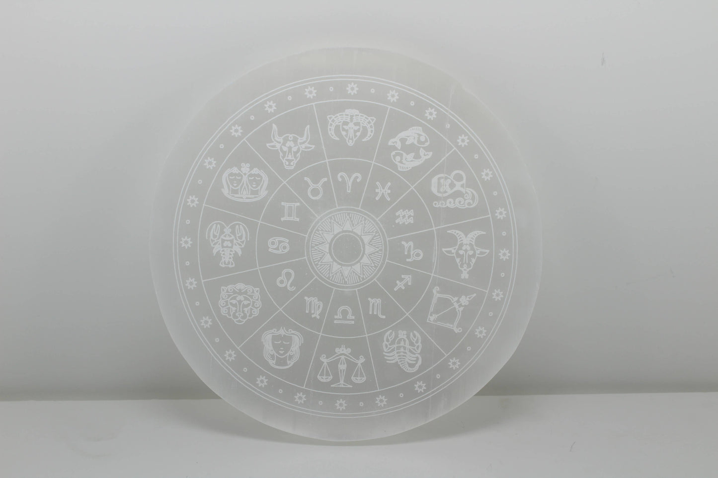 Selenite Zodiac Charging Plate Round 12 and14cm