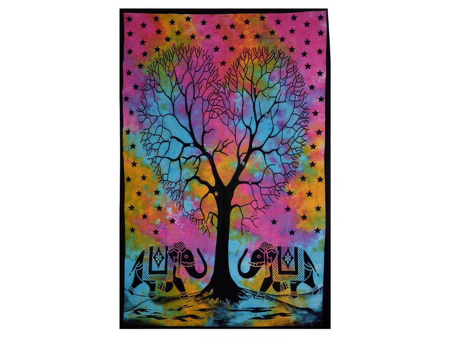 Tye Dye Heart Tree with Elephants Twin Tapestry
