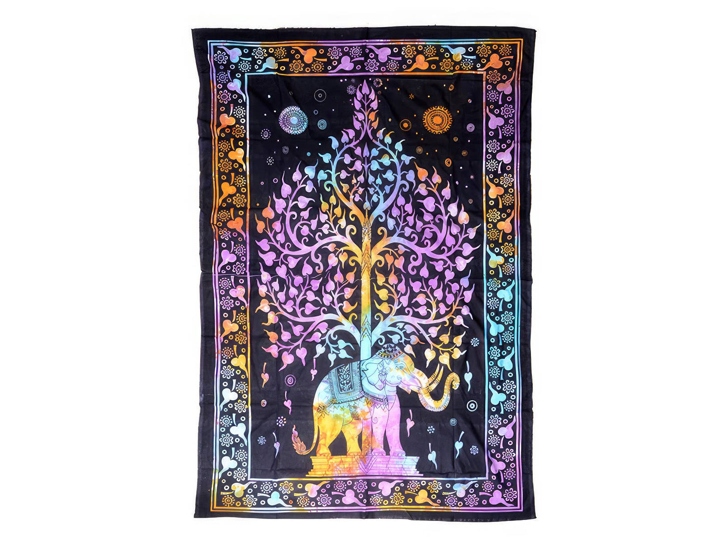 Twin Size Trunk Up Elephant With Tree Tapestry - Bedspread