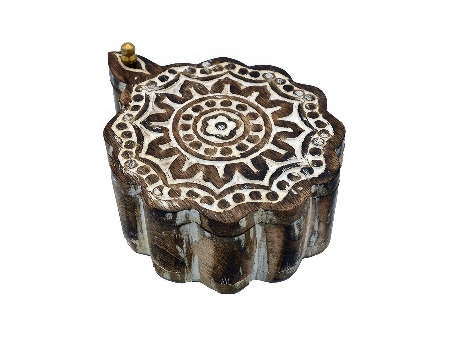 White Wash Wooden Carved Mandala Box
