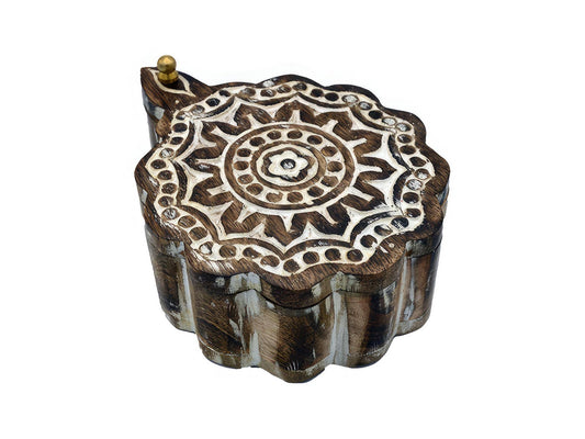 White Wash Wooden Carved Mandala Box
