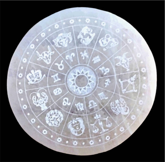 Selenite Zodiac Charging Plate Round 12 and14cm