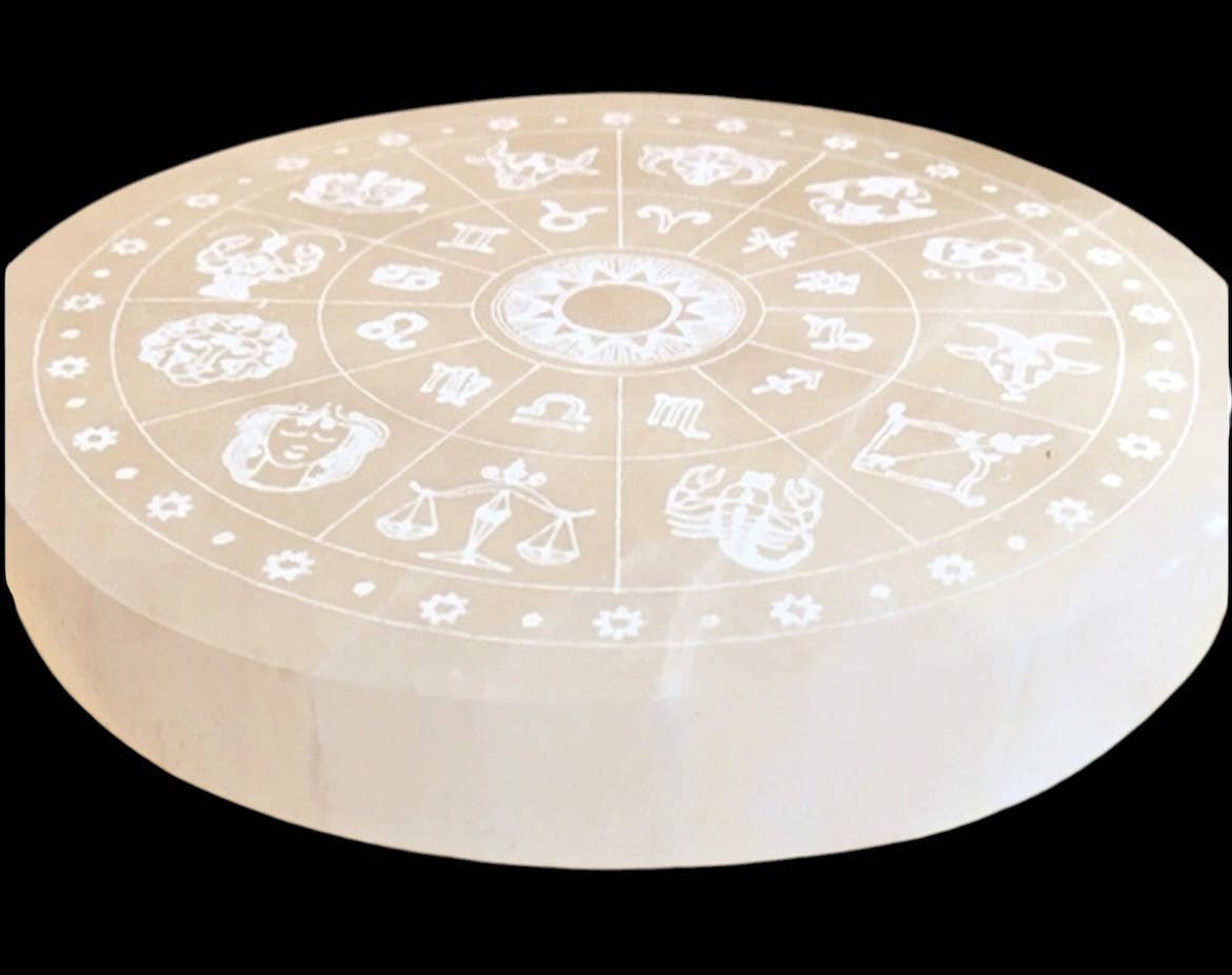 Selenite Zodiac Charging Plate Round 12 and14cm