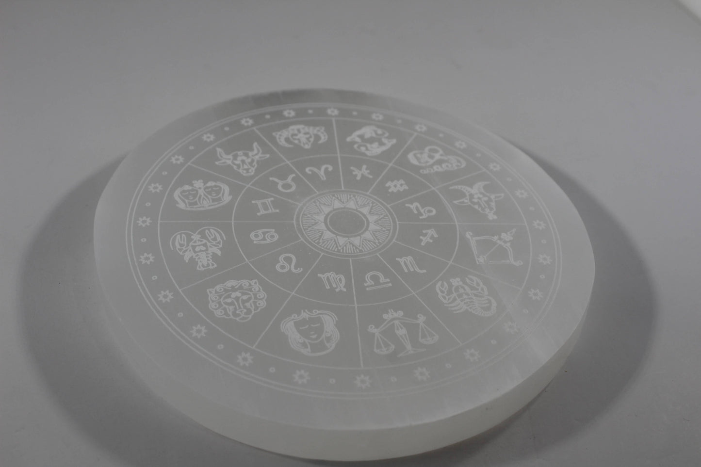 Selenite Zodiac Charging Plate Round 12 and14cm