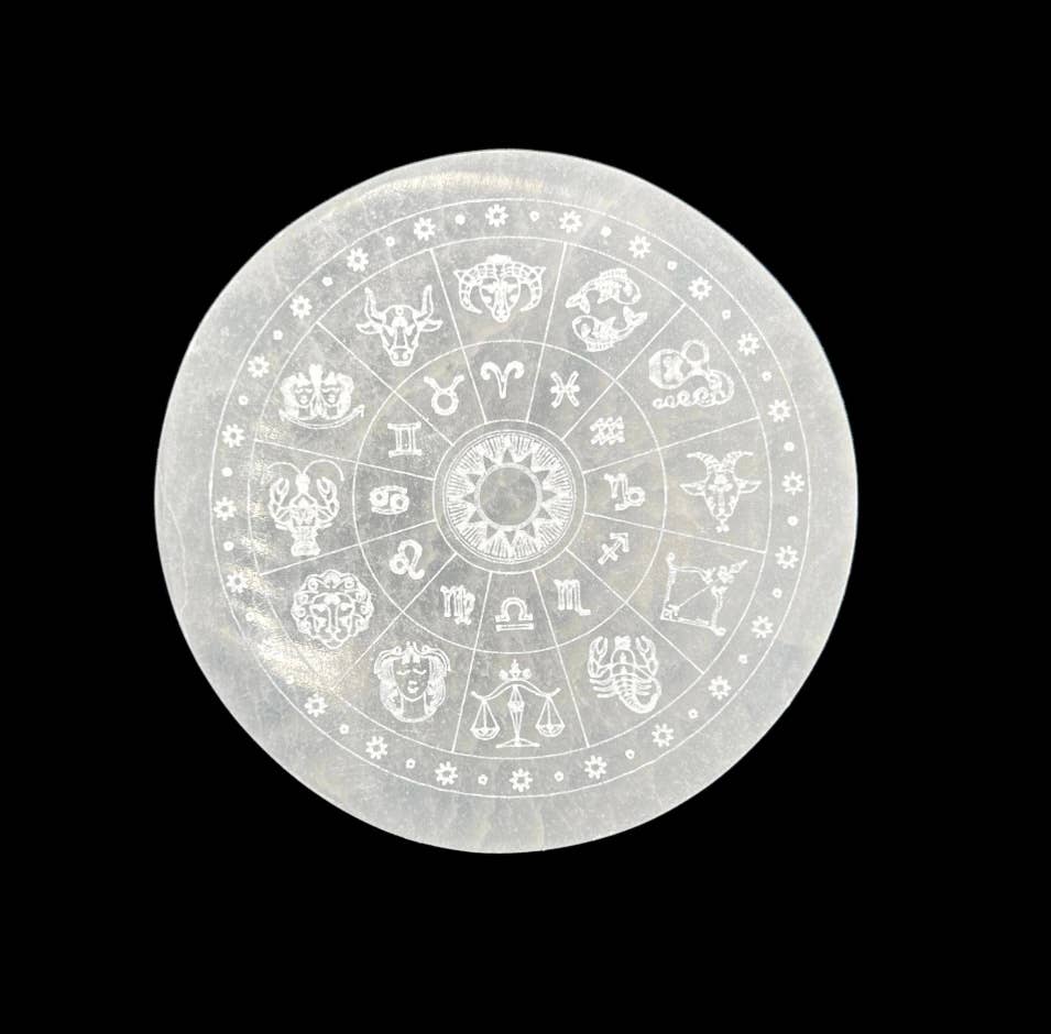Selenite Zodiac Charging Plate Round 12 and14cm