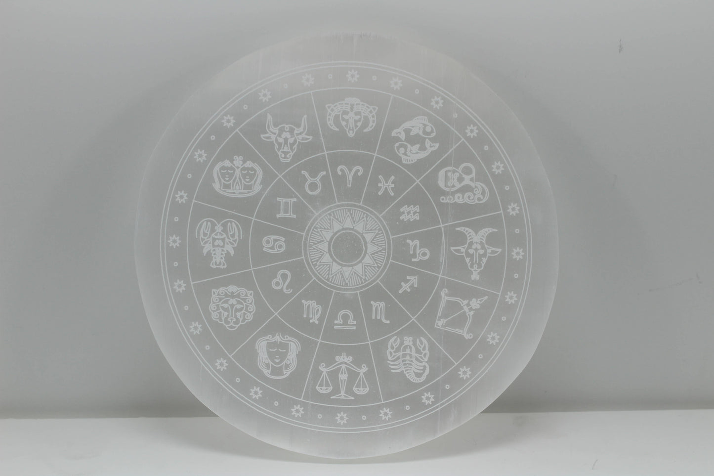 Selenite Zodiac Charging Plate Round 12 and14cm