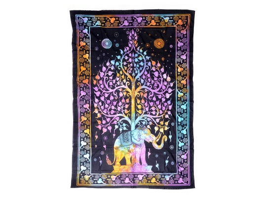 Twin Size Trunk Up Elephant With Tree Tapestry - Bedspread